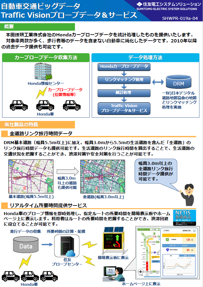 「⾃動⾞交通ビッグデータTraffic Visionプローブデータ＆サービス」ご紹介資料