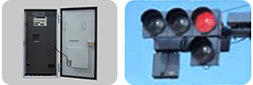交通信号制御機と交通信号機灯器